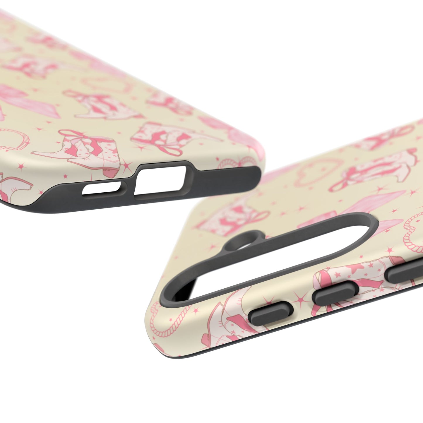 Custom Tough Protective Phone Case. Available for iPhone 8-15/X-XS, Samsung Galaxy S23-25 and Google Pixel 6-9 Coquette Pink Cowboy bow phone case