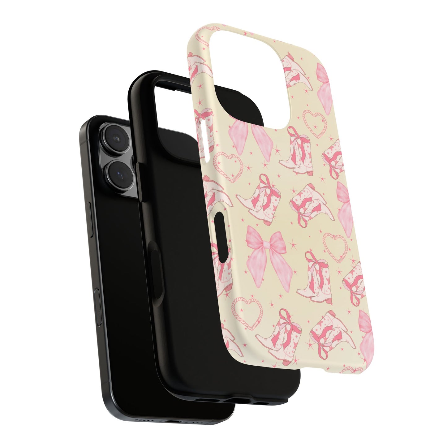 Custom Tough Protective Phone Case. Available for iPhone 8-15/X-XS, Samsung Galaxy S23-25 and Google Pixel 6-9 Coquette Pink Cowboy bow phone case