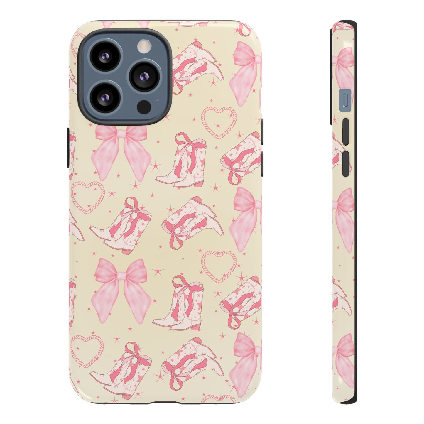 Custom Tough Protective Phone Case. Available for iPhone 8-15/X-XS, Samsung Galaxy S23-25 and Google Pixel 6-9 Coquette Pink Cowboy bow phone case