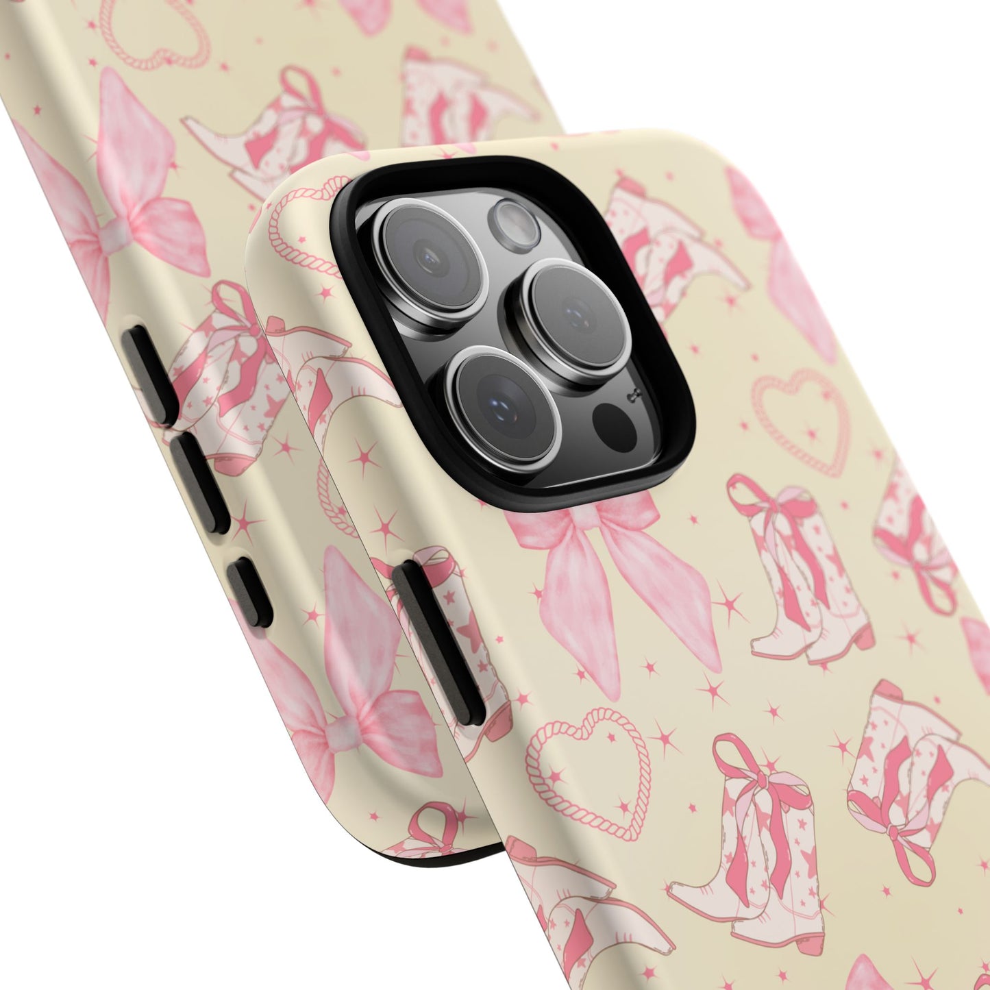 Custom Tough Protective Phone Case. Available for iPhone 8-15/X-XS, Samsung Galaxy S23-25 and Google Pixel 6-9 Coquette Pink Cowboy bow phone case