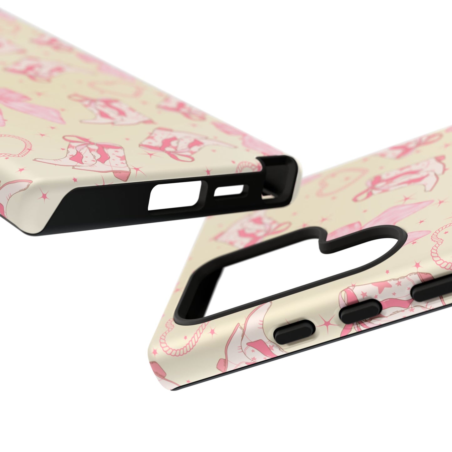 Custom Tough Protective Phone Case. Available for iPhone 8-15/X-XS, Samsung Galaxy S23-25 and Google Pixel 6-9 Coquette Pink Cowboy bow phone case