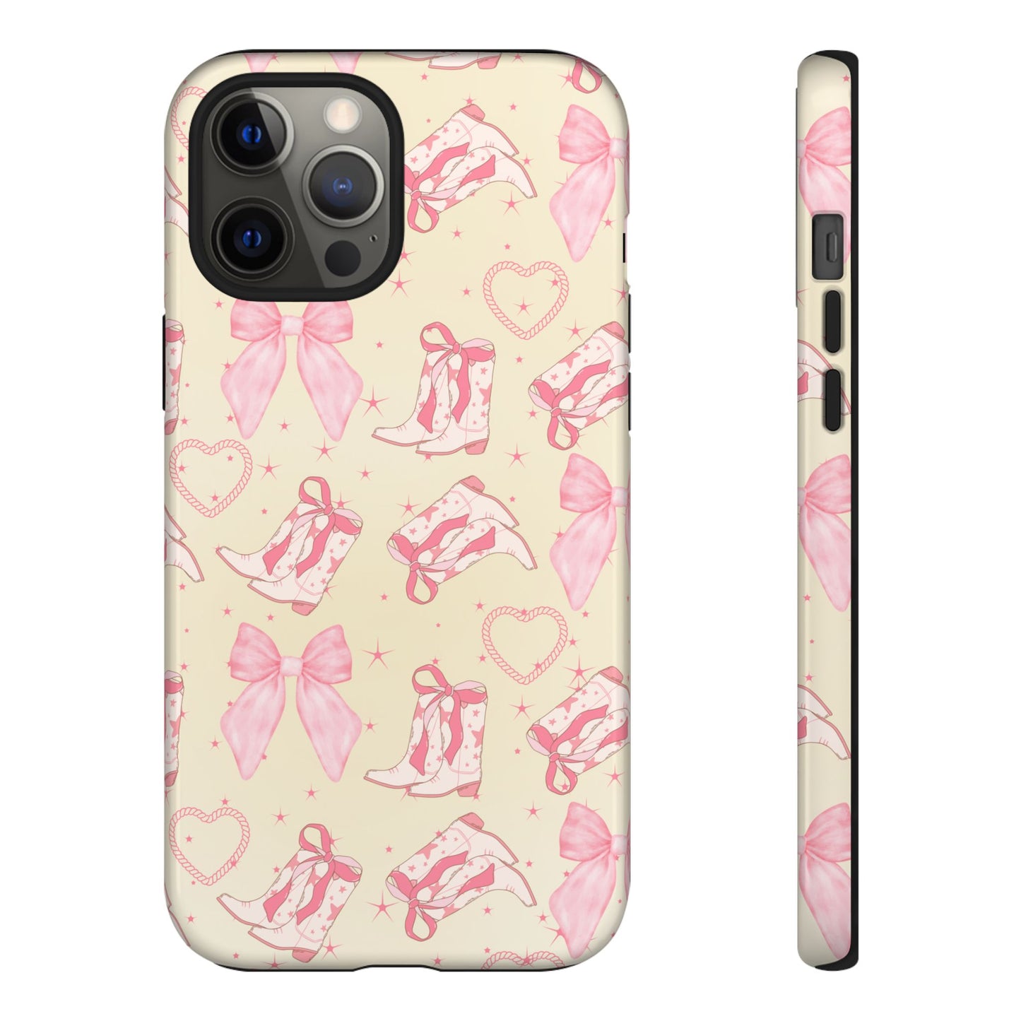 Custom Tough Protective Phone Case. Available for iPhone 8-15/X-XS, Samsung Galaxy S23-25 and Google Pixel 6-9 Coquette Pink Cowboy bow phone case
