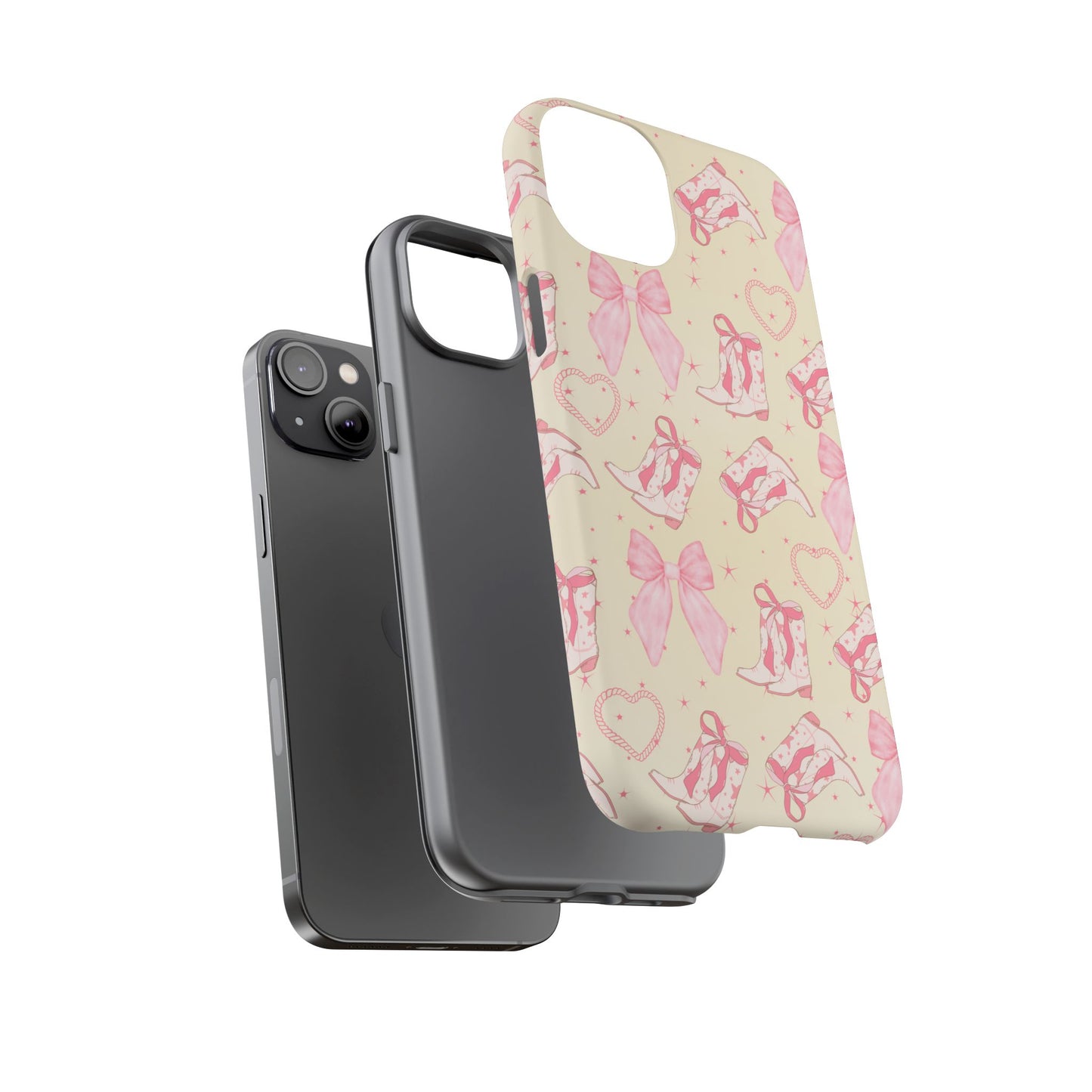 Custom Tough Protective Phone Case. Available for iPhone 8-15/X-XS, Samsung Galaxy S23-25 and Google Pixel 6-9 Coquette Pink Cowboy bow phone case