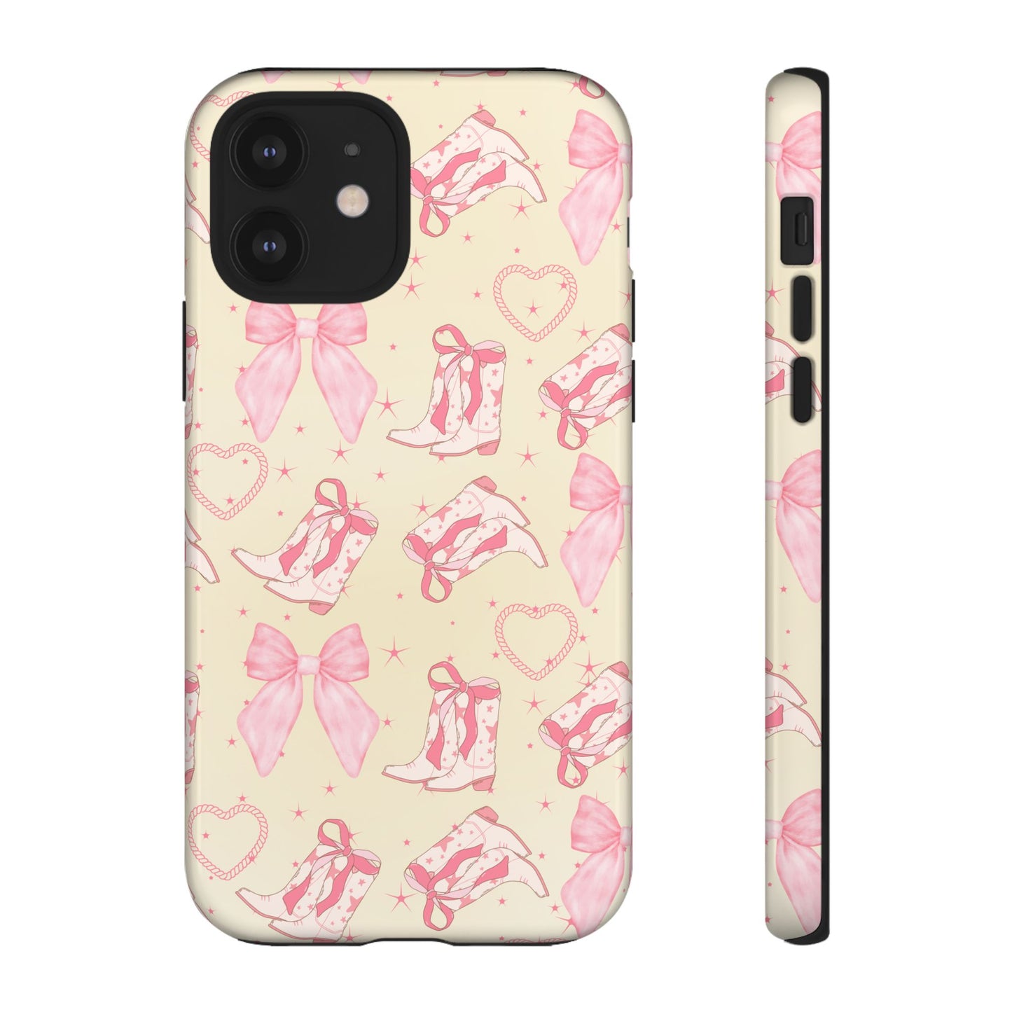 Custom Tough Protective Phone Case. Available for iPhone 8-15/X-XS, Samsung Galaxy S23-25 and Google Pixel 6-9 Coquette Pink Cowboy bow phone case