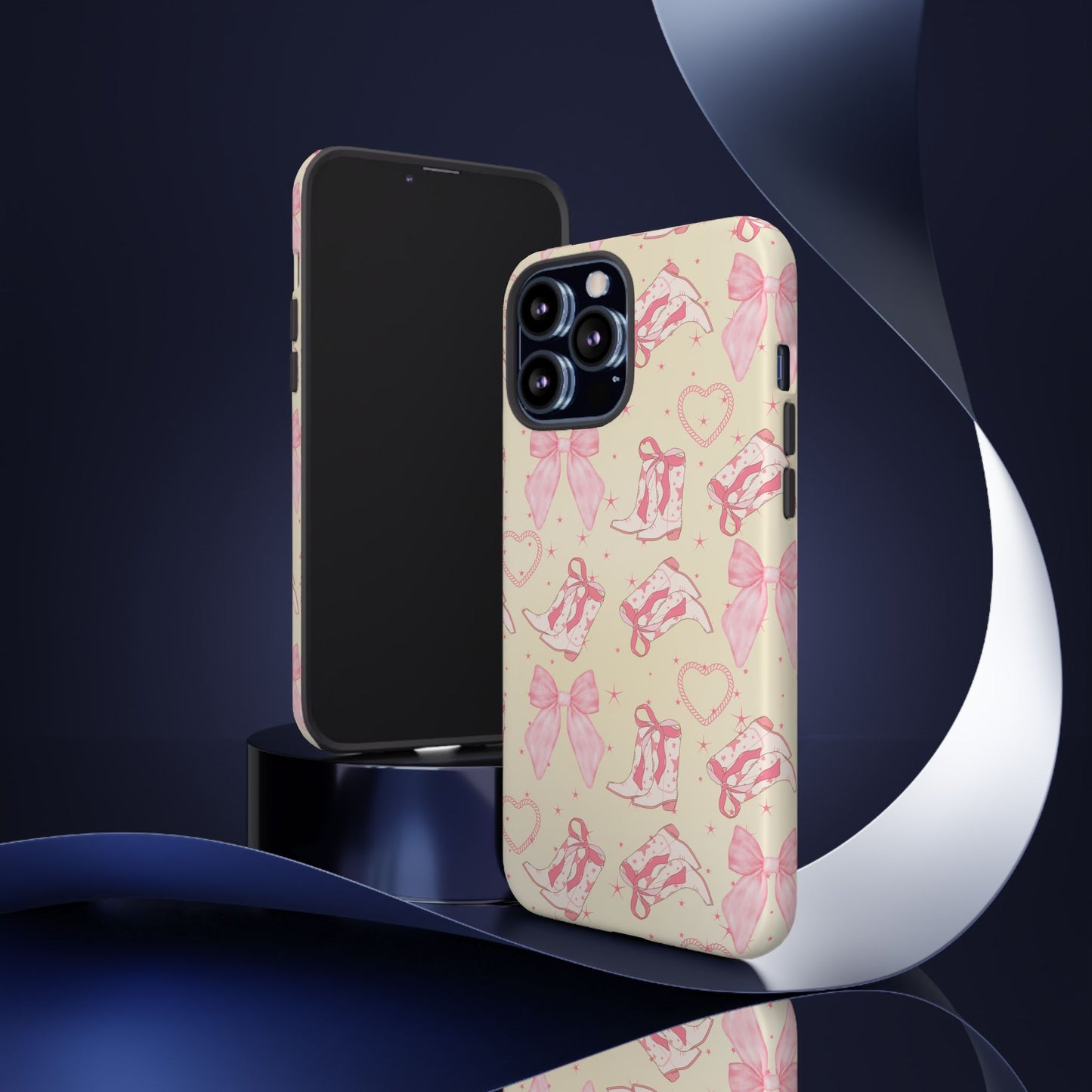Custom Tough Protective Phone Case. Available for iPhone 8-15/X-XS, Samsung Galaxy S23-25 and Google Pixel 6-9 Coquette Pink Cowboy bow phone case