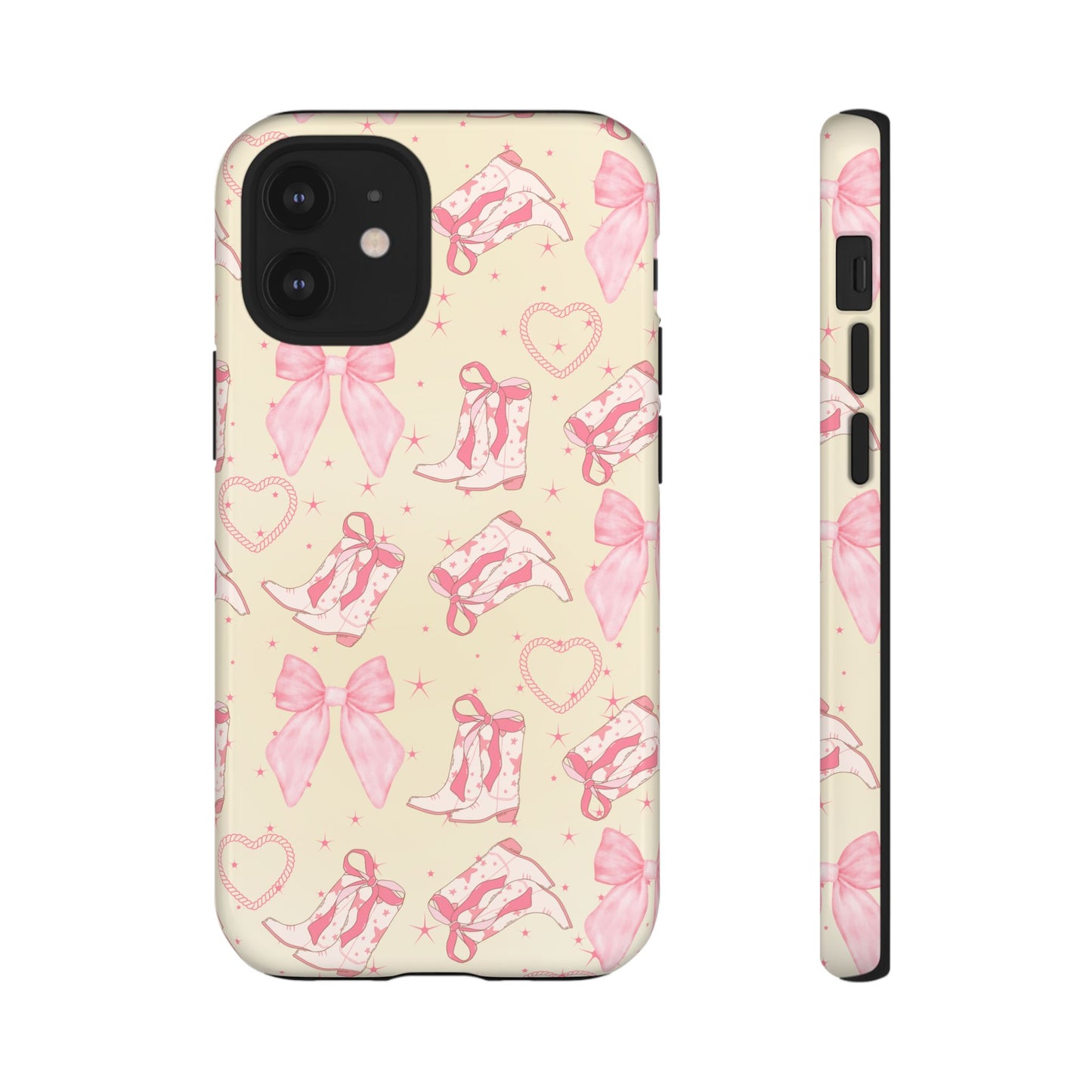 Custom Tough Protective Phone Case. Available for iPhone 8-15/X-XS, Samsung Galaxy S23-25 and Google Pixel 6-9 Coquette Pink Cowboy bow phone case