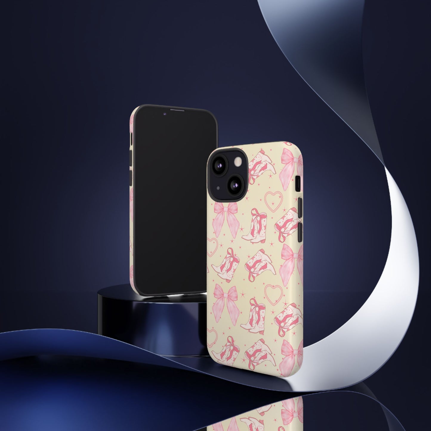Custom Tough Protective Phone Case. Available for iPhone 8-15/X-XS, Samsung Galaxy S23-25 and Google Pixel 6-9 Coquette Pink Cowboy bow phone case