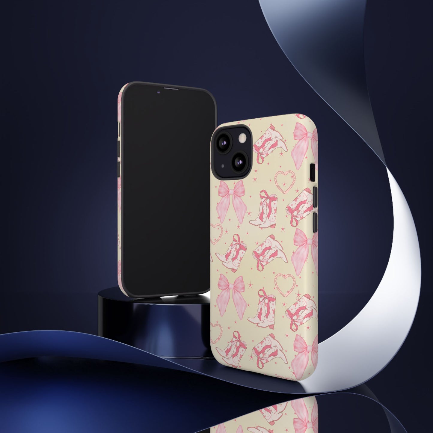 Custom Tough Protective Phone Case. Available for iPhone 8-15/X-XS, Samsung Galaxy S23-25 and Google Pixel 6-9 Coquette Pink Cowboy bow phone case