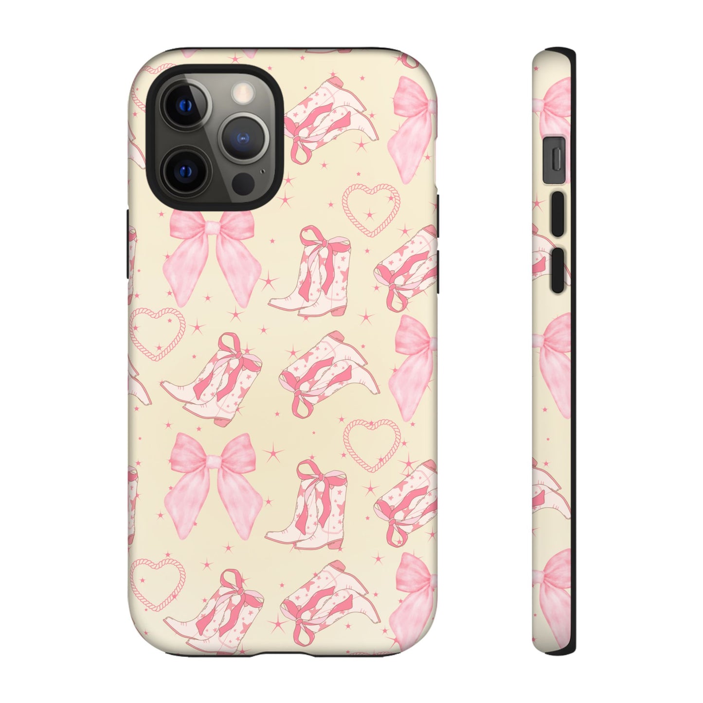 Custom Tough Protective Phone Case. Available for iPhone 8-15/X-XS, Samsung Galaxy S23-25 and Google Pixel 6-9 Coquette Pink Cowboy bow phone case