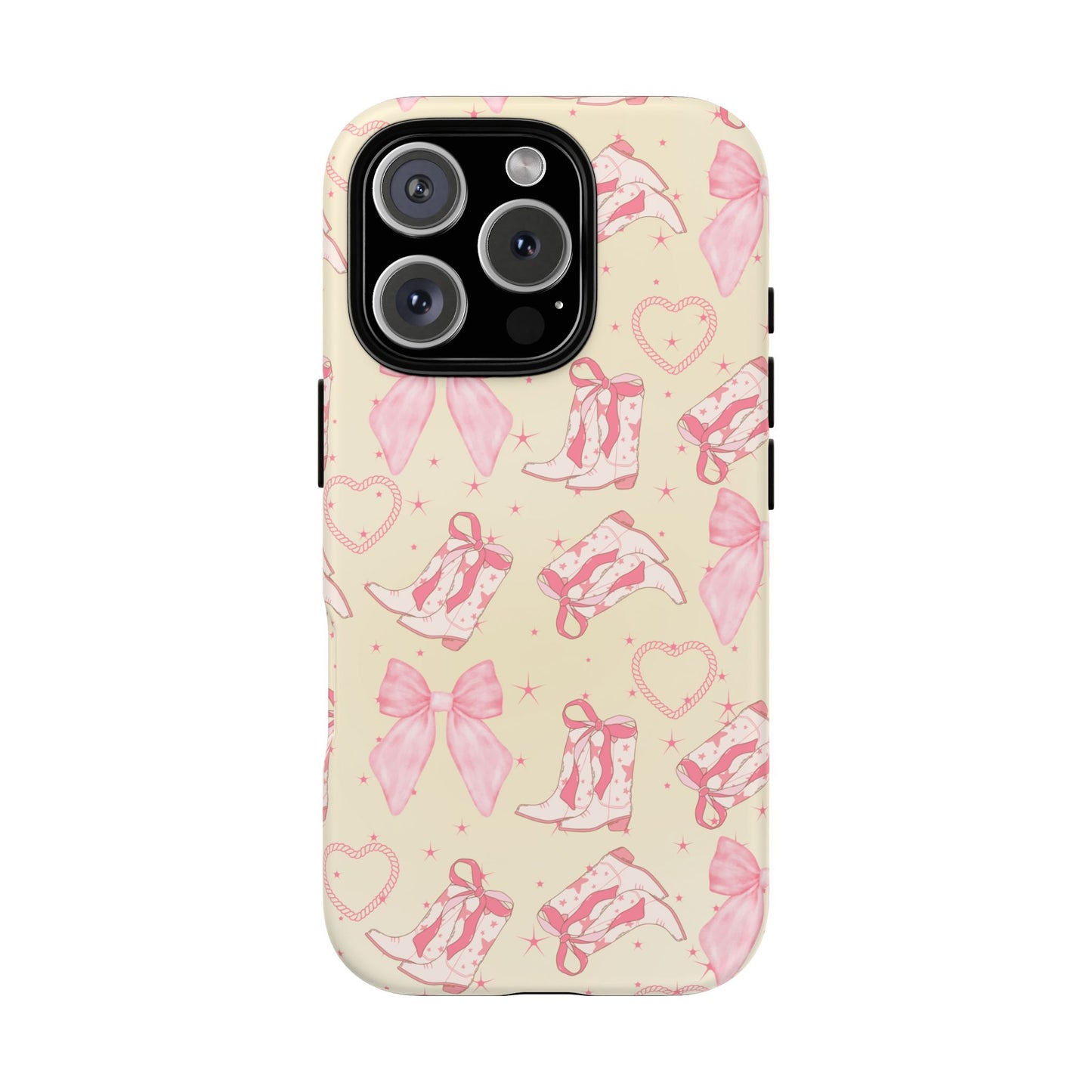 Custom Tough Protective Phone Case. Available for iPhone 8-15/X-XS, Samsung Galaxy S23-25 and Google Pixel 6-9 Coquette Pink Cowboy bow phone case