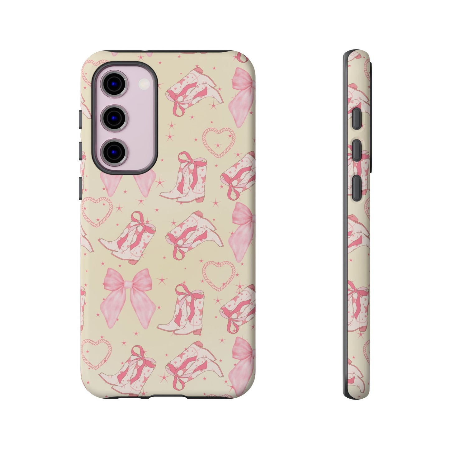 Custom Tough Protective Phone Case. Available for iPhone 8-15/X-XS, Samsung Galaxy S23-25 and Google Pixel 6-9 Coquette Pink Cowboy bow phone case