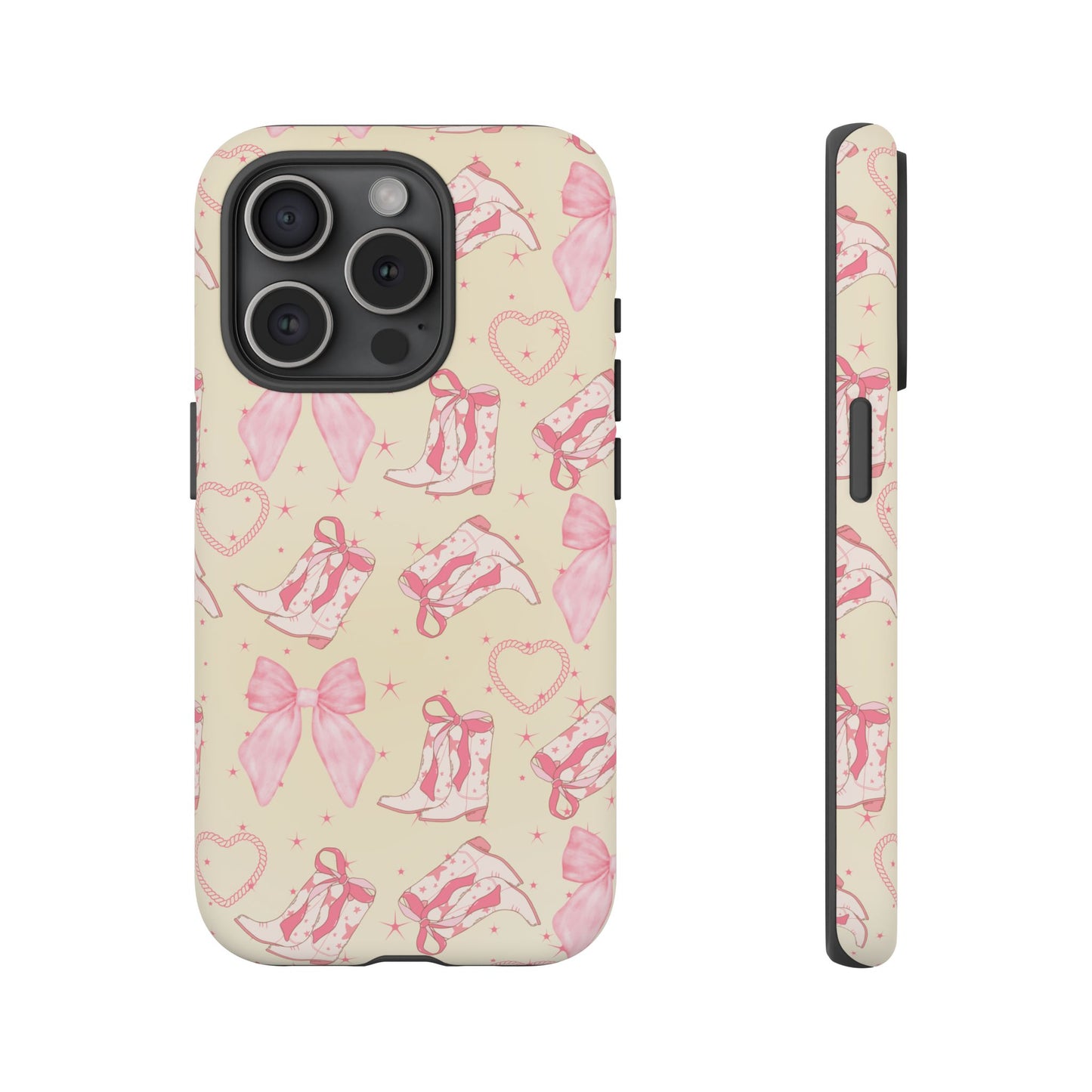 Custom Tough Protective Phone Case. Available for iPhone 8-15/X-XS, Samsung Galaxy S23-25 and Google Pixel 6-9 Coquette Pink Cowboy bow phone case