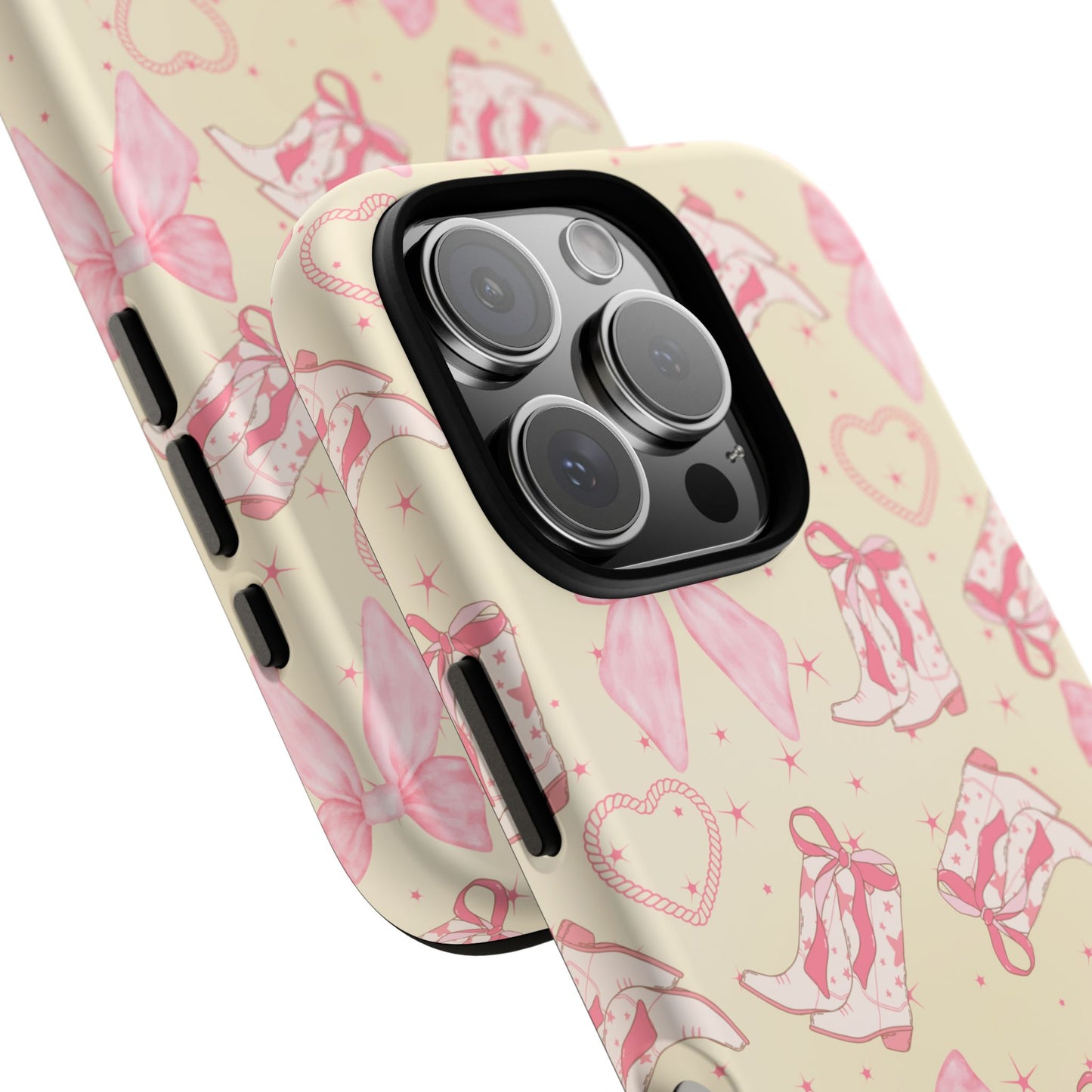 Custom Tough Protective Phone Case. Available for iPhone 8-15/X-XS, Samsung Galaxy S23-25 and Google Pixel 6-9 Coquette Pink Cowboy bow phone case