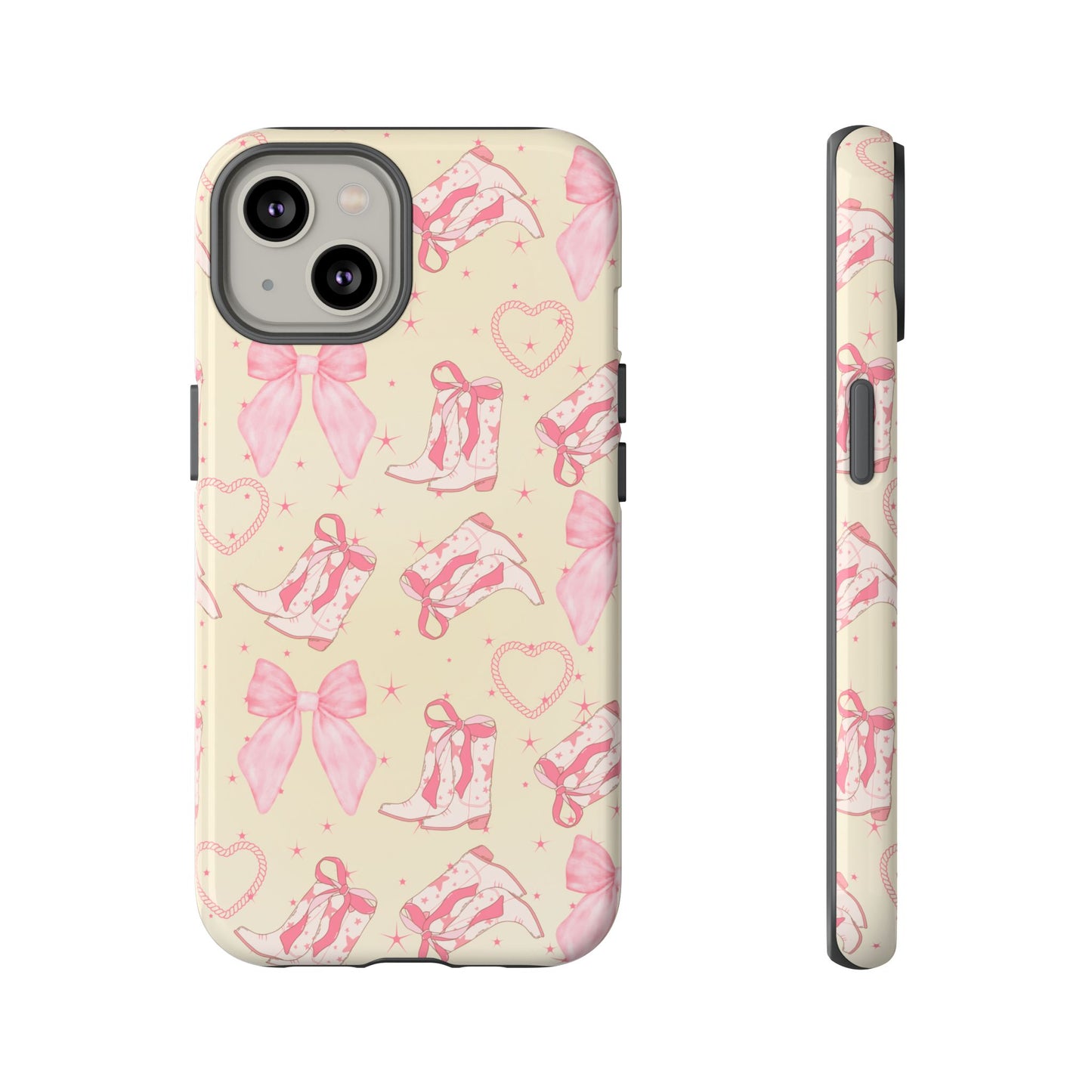 Custom Tough Protective Phone Case. Available for iPhone 8-15/X-XS, Samsung Galaxy S23-25 and Google Pixel 6-9 Coquette Pink Cowboy bow phone case