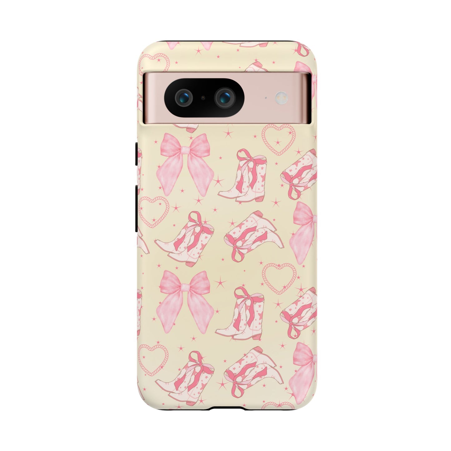Custom Tough Protective Phone Case. Available for iPhone 8-15/X-XS, Samsung Galaxy S23-25 and Google Pixel 6-9 Coquette Pink Cowboy bow phone case