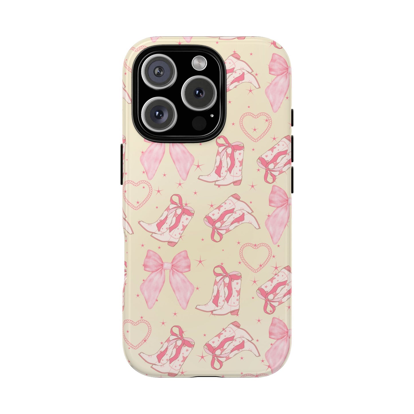 Custom Tough Protective Phone Case. Available for iPhone 8-15/X-XS, Samsung Galaxy S23-25 and Google Pixel 6-9 Coquette Pink Cowboy bow phone case