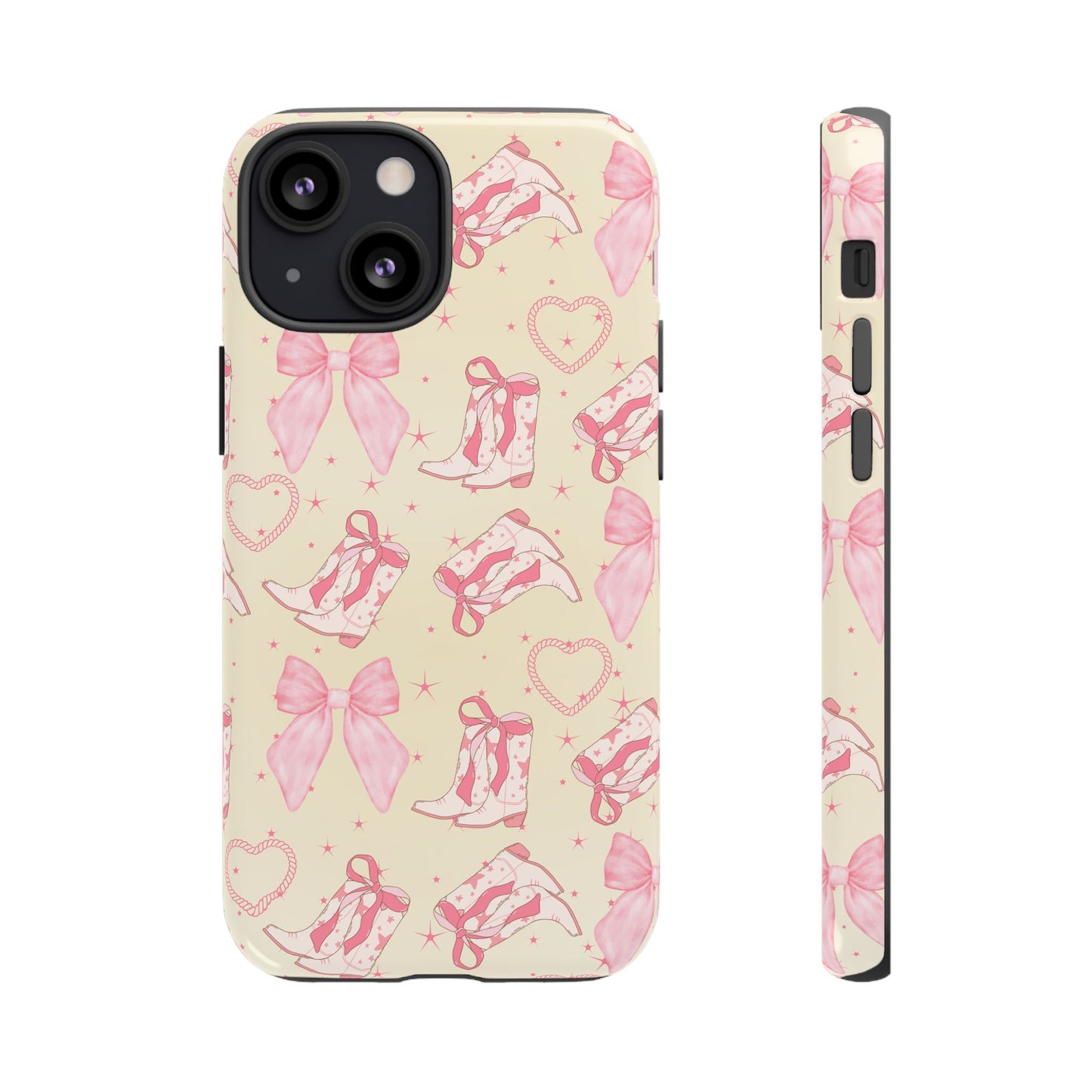 Custom Tough Protective Phone Case. Available for iPhone 8-15/X-XS, Samsung Galaxy S23-25 and Google Pixel 6-9 Coquette Pink Cowboy bow phone case