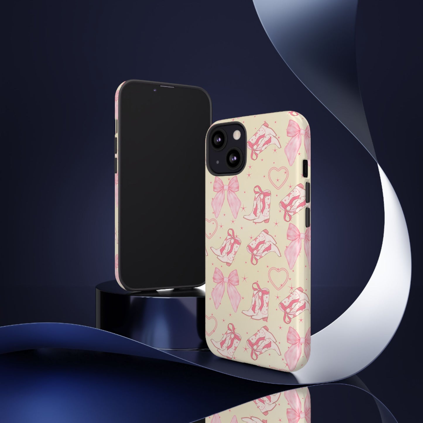 Custom Tough Protective Phone Case. Available for iPhone 8-15/X-XS, Samsung Galaxy S23-25 and Google Pixel 6-9 Coquette Pink Cowboy bow phone case