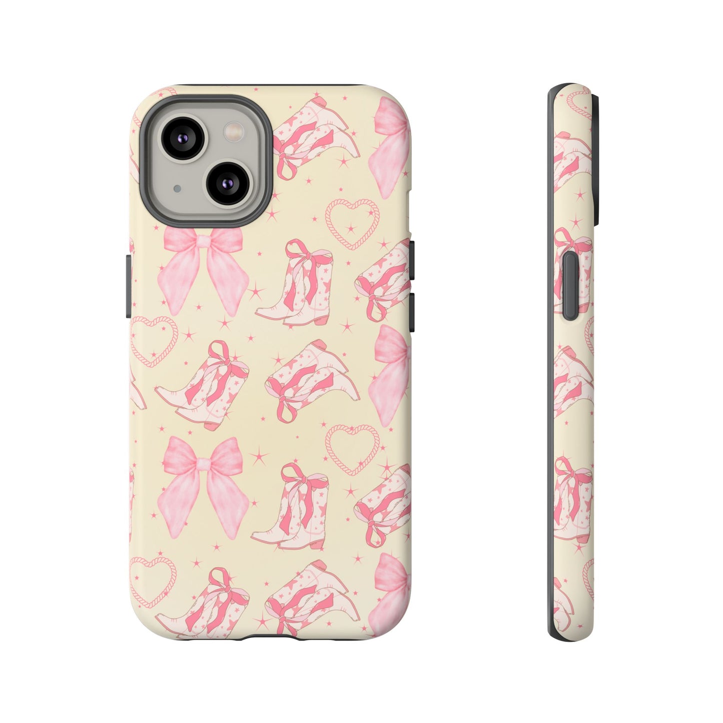 Custom Tough Protective Phone Case. Available for iPhone 8-15/X-XS, Samsung Galaxy S23-25 and Google Pixel 6-9 Coquette Pink Cowboy bow phone case