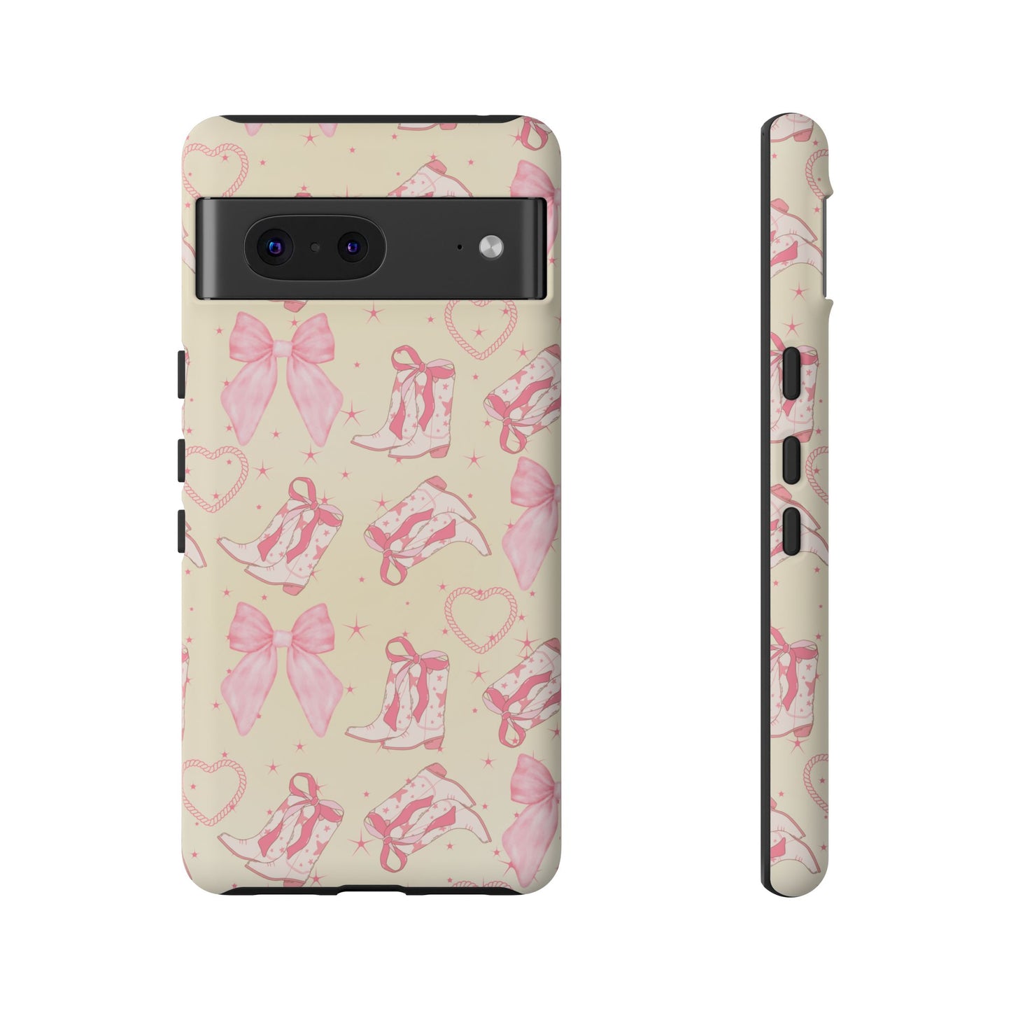 Custom Tough Protective Phone Case. Available for iPhone 8-15/X-XS, Samsung Galaxy S23-25 and Google Pixel 6-9 Coquette Pink Cowboy bow phone case