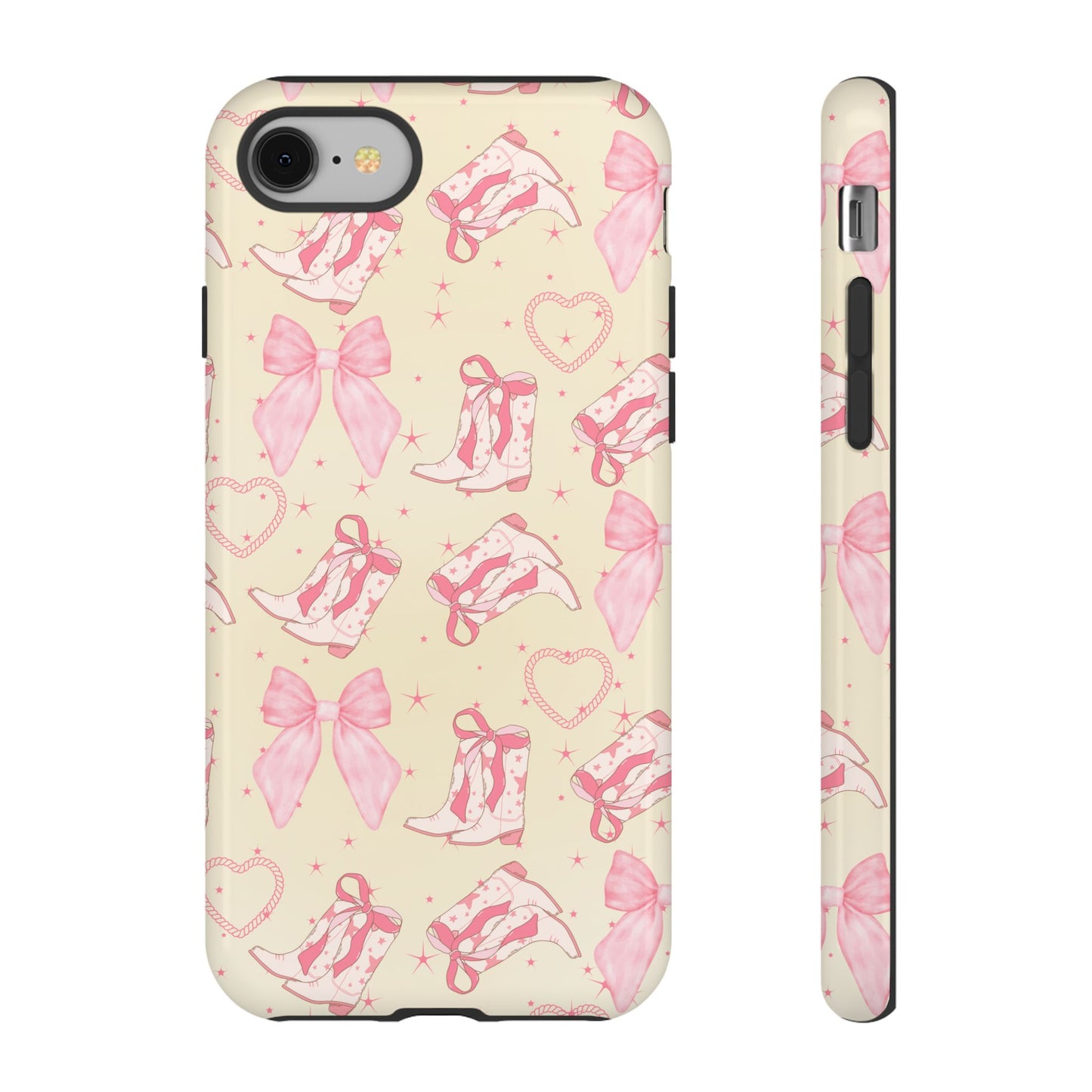 Custom Tough Protective Phone Case. Available for iPhone 8-15/X-XS, Samsung Galaxy S23-25 and Google Pixel 6-9 Coquette Pink Cowboy bow phone case