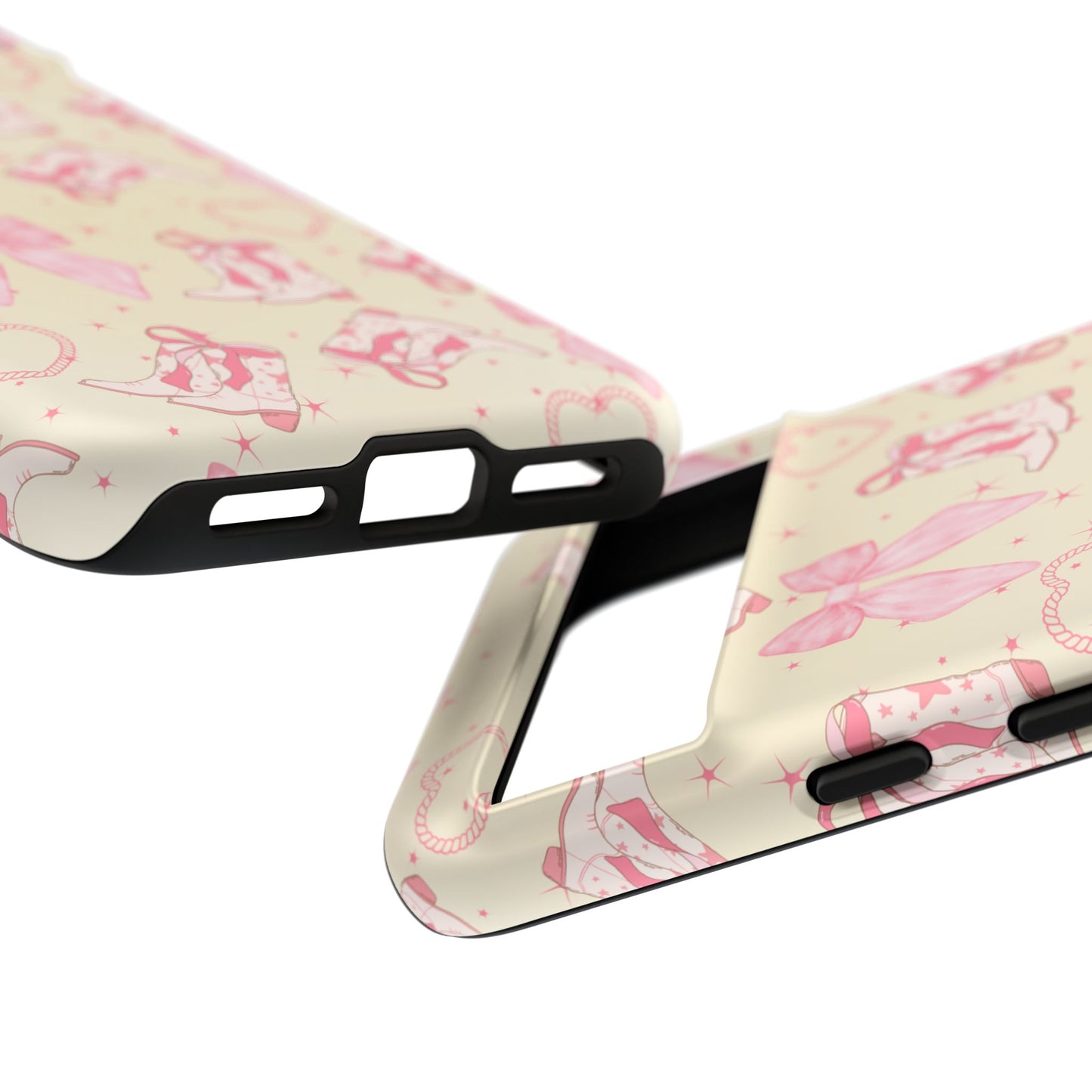 Custom Tough Protective Phone Case. Available for iPhone 8-15/X-XS, Samsung Galaxy S23-25 and Google Pixel 6-9 Coquette Pink Cowboy bow phone case