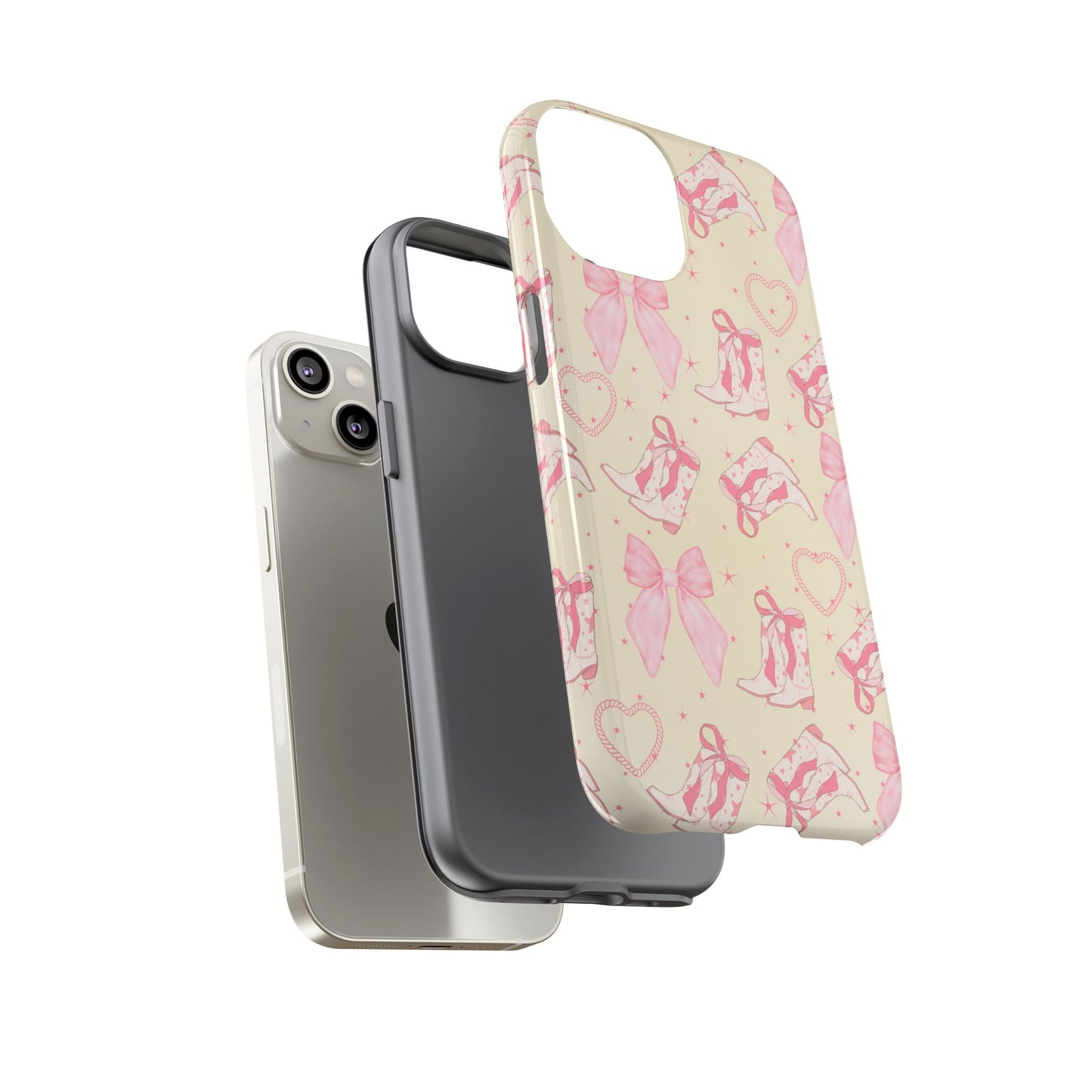 Custom Tough Protective Phone Case. Available for iPhone 8-15/X-XS, Samsung Galaxy S23-25 and Google Pixel 6-9 Coquette Pink Cowboy bow phone case