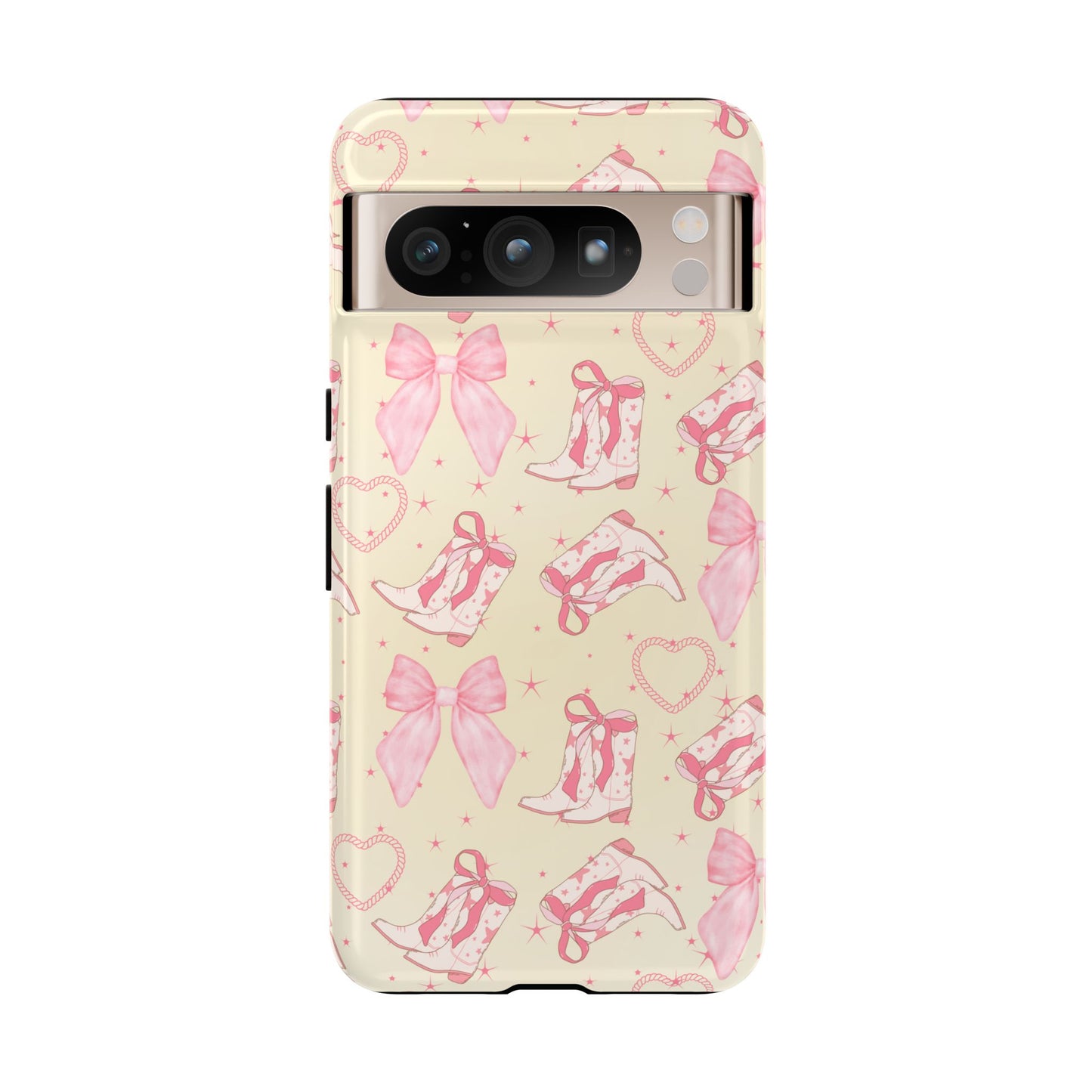 Custom Tough Protective Phone Case. Available for iPhone 8-15/X-XS, Samsung Galaxy S23-25 and Google Pixel 6-9 Coquette Pink Cowboy bow phone case