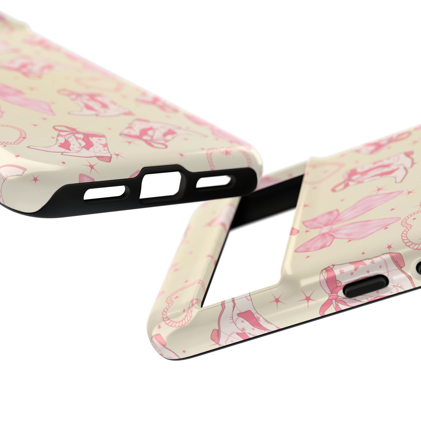 Custom Tough Protective Phone Case. Available for iPhone 8-15/X-XS, Samsung Galaxy S23-25 and Google Pixel 6-9 Coquette Pink Cowboy bow phone case