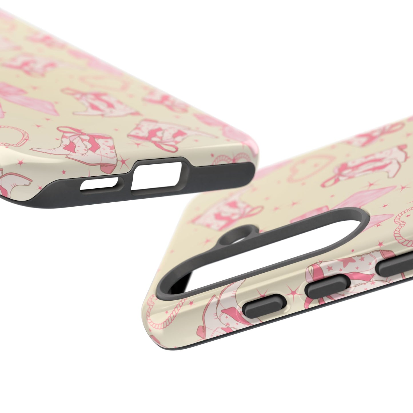 Custom Tough Protective Phone Case. Available for iPhone 8-15/X-XS, Samsung Galaxy S23-25 and Google Pixel 6-9 Coquette Pink Cowboy bow phone case