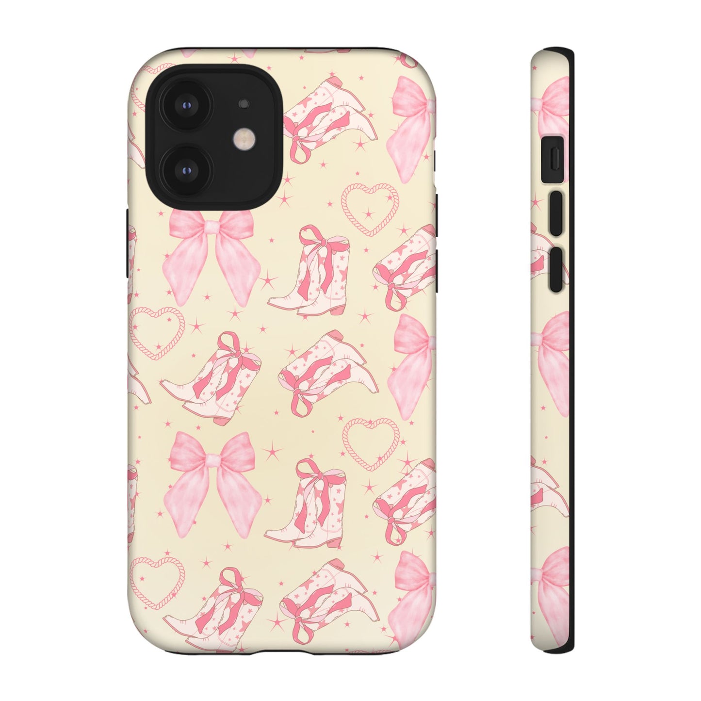 Custom Tough Protective Phone Case. Available for iPhone 8-15/X-XS, Samsung Galaxy S23-25 and Google Pixel 6-9 Coquette Pink Cowboy bow phone case