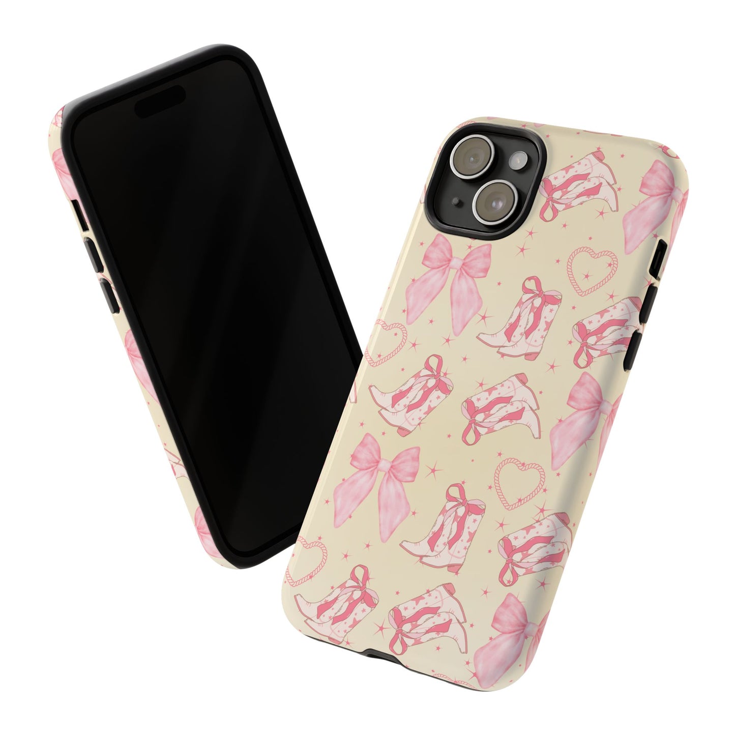 Custom Tough Protective Phone Case. Available for iPhone 8-15/X-XS, Samsung Galaxy S23-25 and Google Pixel 6-9 Coquette Pink Cowboy bow phone case