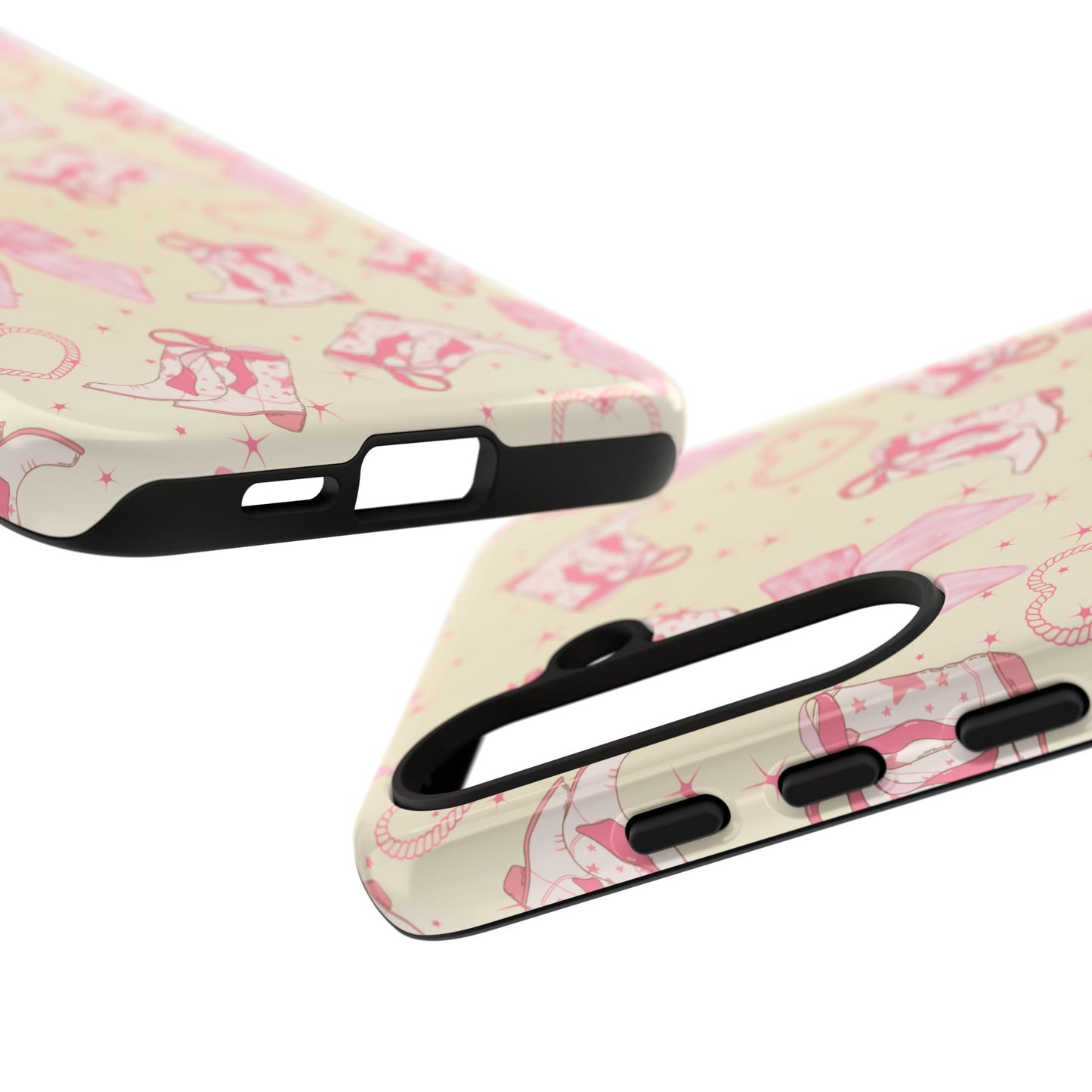 Custom Tough Protective Phone Case. Available for iPhone 8-15/X-XS, Samsung Galaxy S23-25 and Google Pixel 6-9 Coquette Pink Cowboy bow phone case