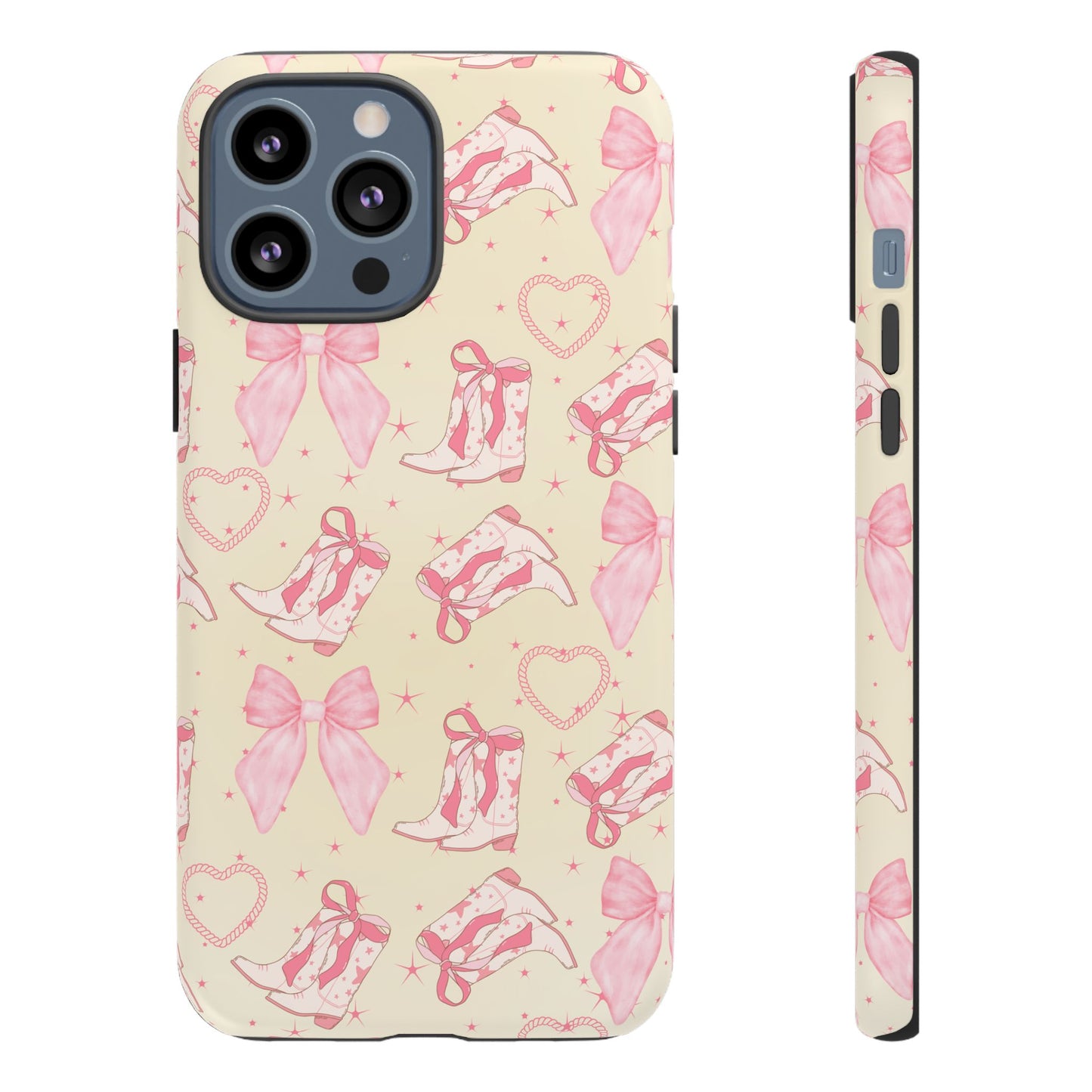 Custom Tough Protective Phone Case. Available for iPhone 8-15/X-XS, Samsung Galaxy S23-25 and Google Pixel 6-9 Coquette Pink Cowboy bow phone case