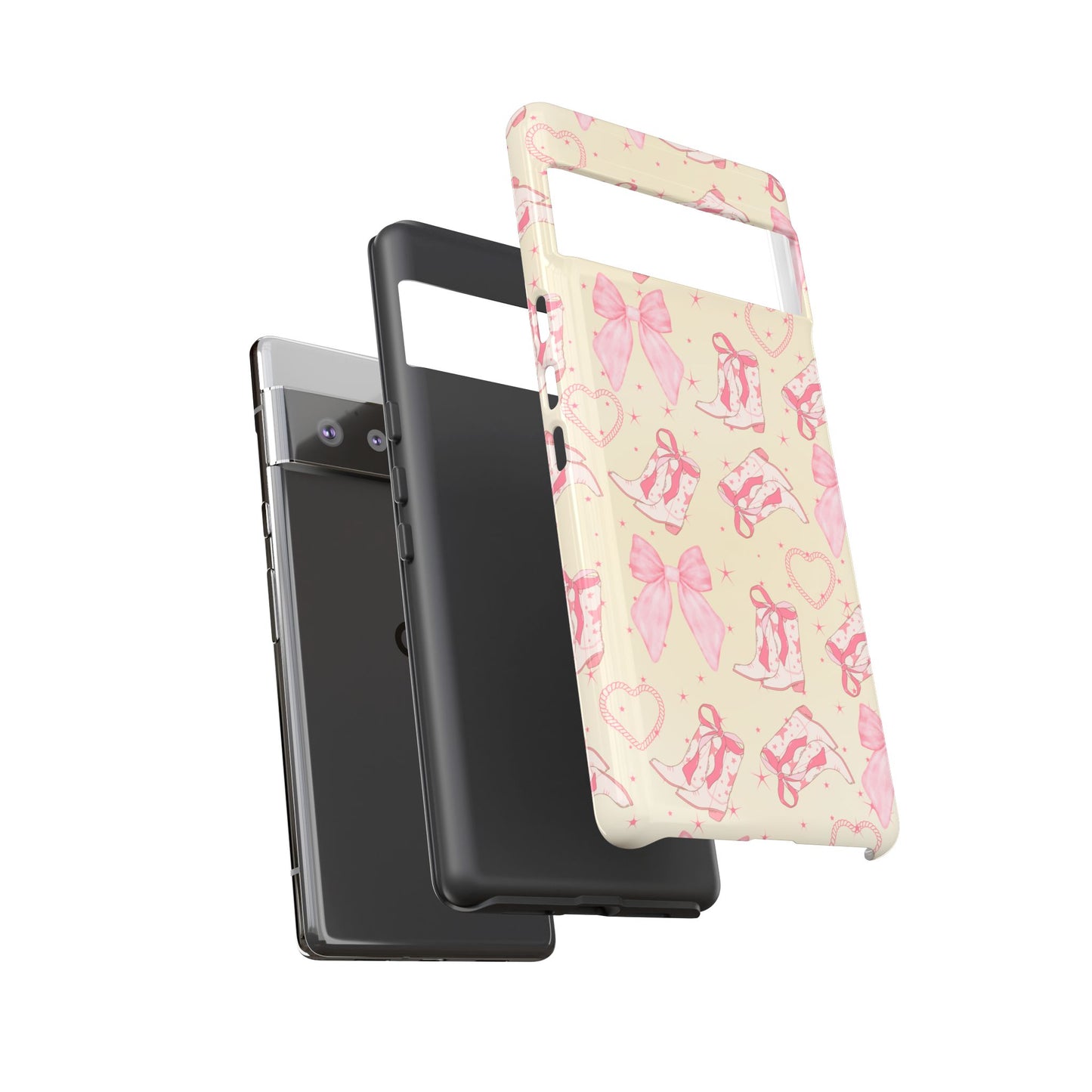 Custom Tough Protective Phone Case. Available for iPhone 8-15/X-XS, Samsung Galaxy S23-25 and Google Pixel 6-9 Coquette Pink Cowboy bow phone case