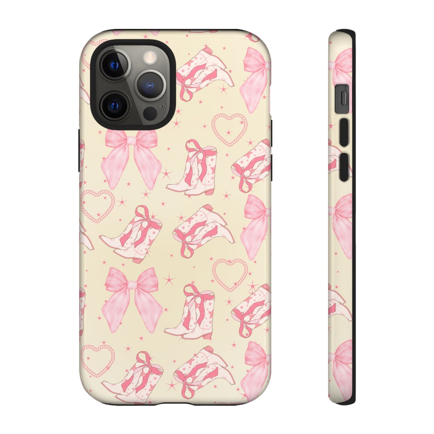 Custom Tough Protective Phone Case. Available for iPhone 8-15/X-XS, Samsung Galaxy S23-25 and Google Pixel 6-9 Coquette Pink Cowboy bow phone case