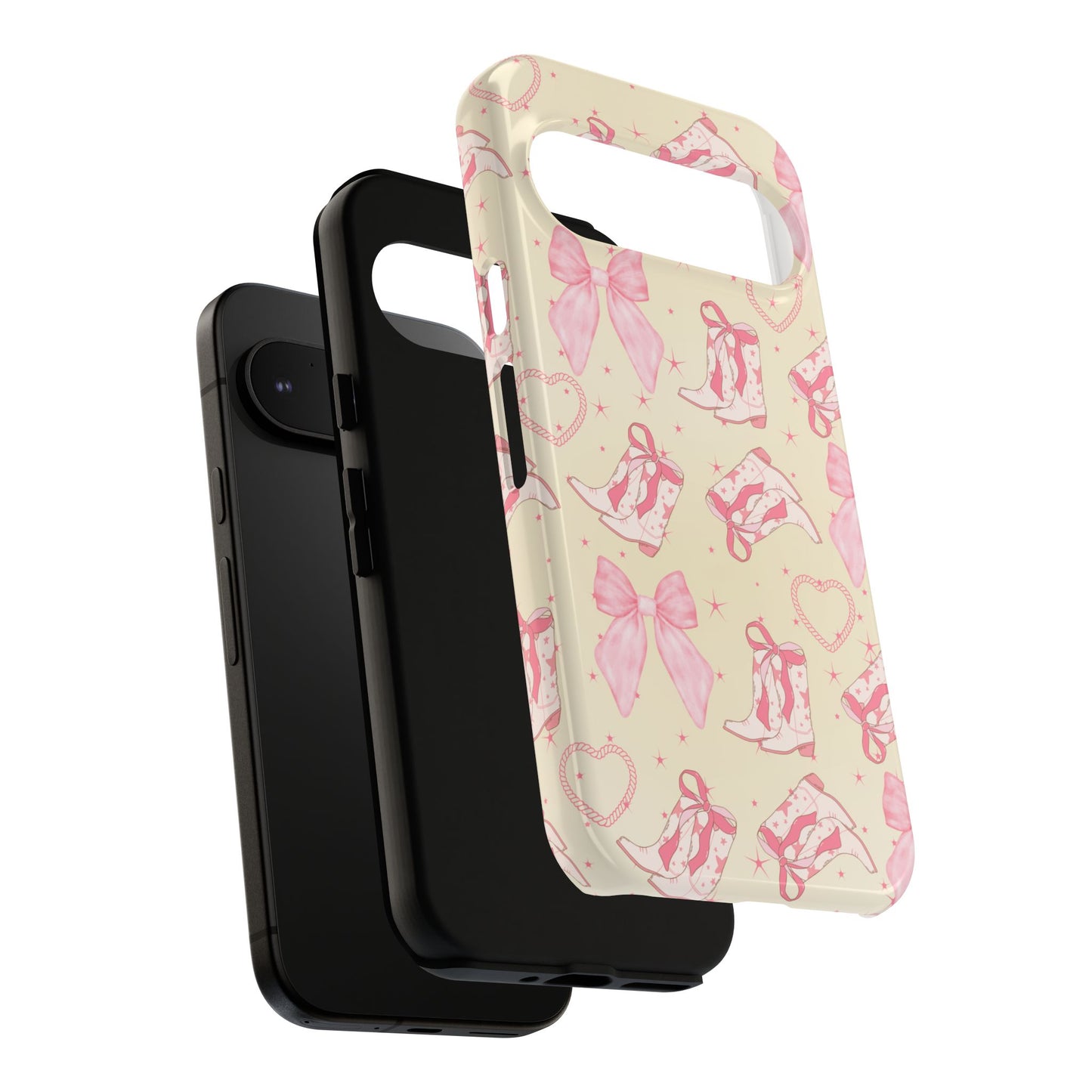 Custom Tough Protective Phone Case. Available for iPhone 8-15/X-XS, Samsung Galaxy S23-25 and Google Pixel 6-9 Coquette Pink Cowboy bow phone case