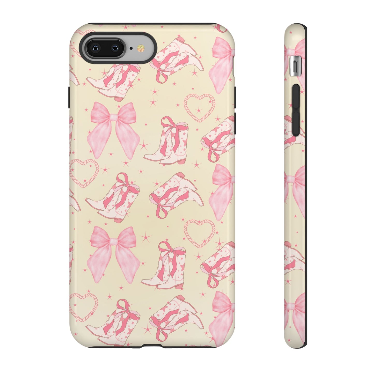 Custom Tough Protective Phone Case. Available for iPhone 8-15/X-XS, Samsung Galaxy S23-25 and Google Pixel 6-9 Coquette Pink Cowboy bow phone case