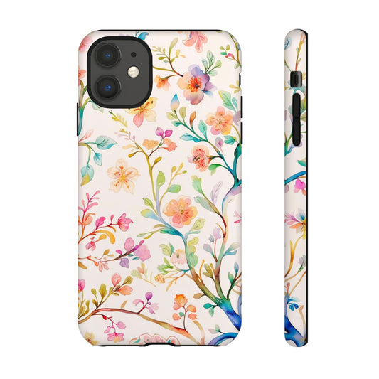 Custom Tough Protective Phone Case. Available for iPhone 8-15/X-XS, Samsung Galaxy S23-25 and Google Pixel 6-9 Delicate pastel Watercolor Floral Phone Case