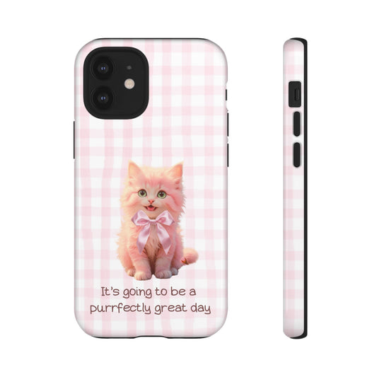 Custom Tough Protective Phone Case. Available for iPhone 8-15/X-XS, Samsung Galaxy S23-25 and Google Pixel 6-9 Cute Fluffy Kitten Pink Phone Case