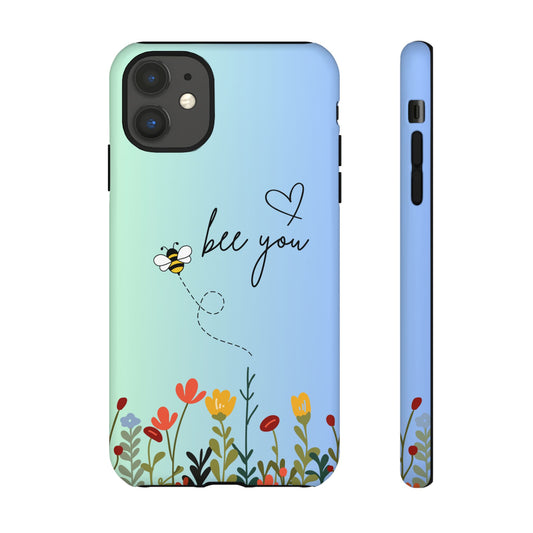 Custom Tough Protective Phone Case. Available for iPhone 8-15/X-XS, Samsung Galaxy S23-25 and Google Pixel 6-9 Inspirational Bee You Phone Case Blue